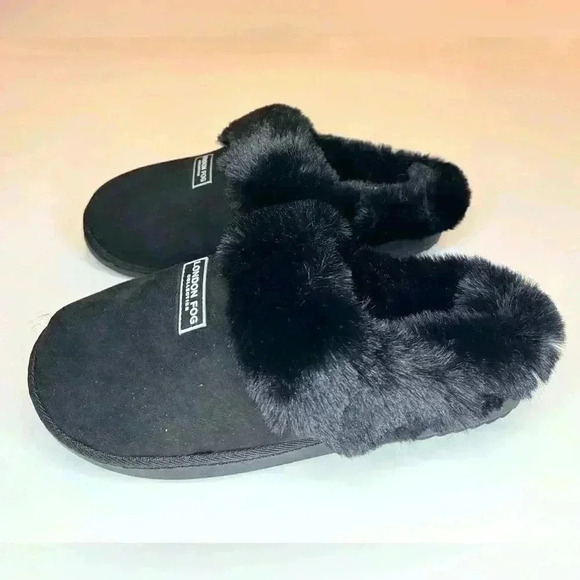London Fog Womens JOSLYN FAUX FUR BLACK SLIPPERS (New Without Tags ) - Picture 5 of 7